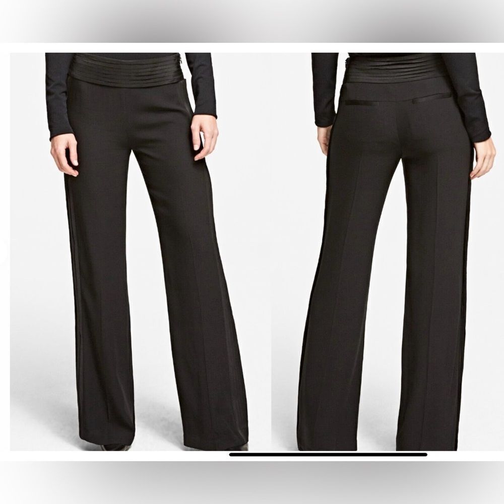 Karl Lagerfeld Black High Waist Wide Leg Tuxedo Trouser Tailored Pants 6